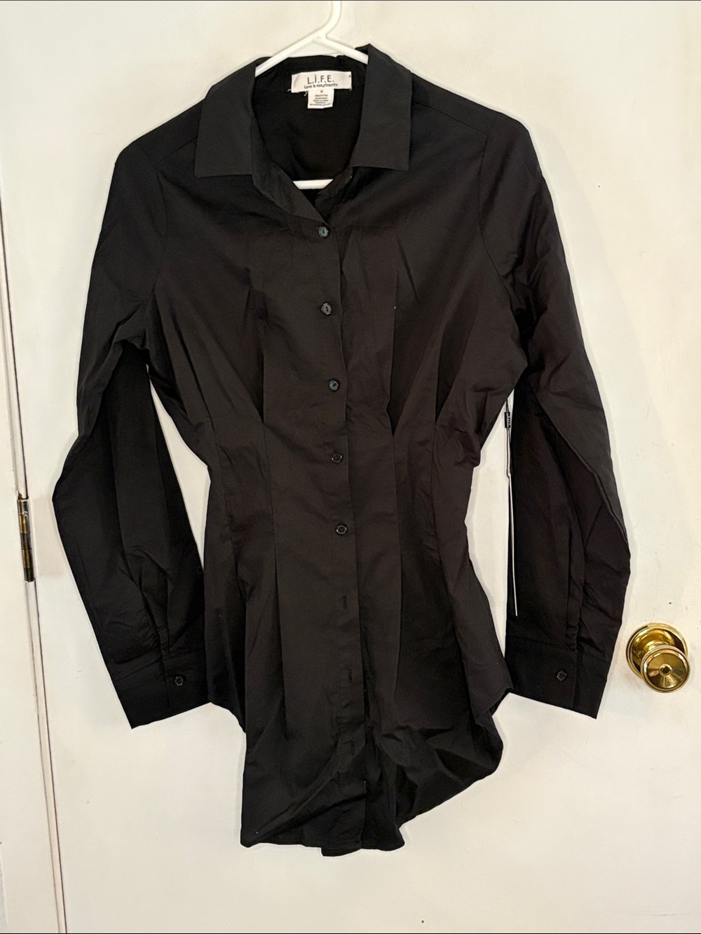 L.I.F.E. Love is for Eternity black button down tailored long sleeve shirt Sz M